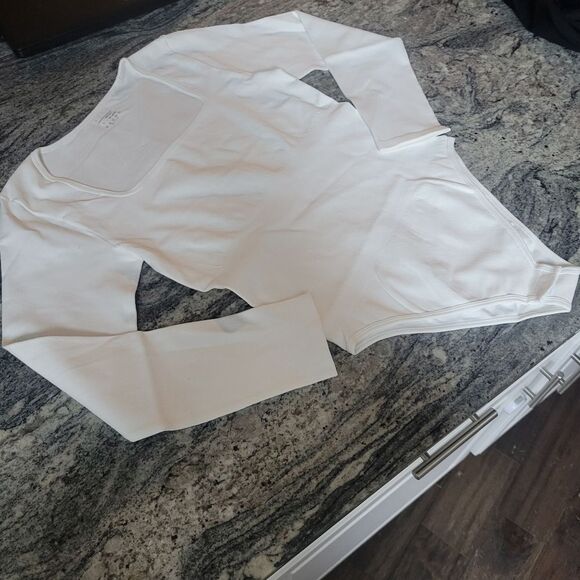 Square Neck Long Sleeve Bodysuit Top White Fitted Casual Layering Basic - Picture 3 of 4